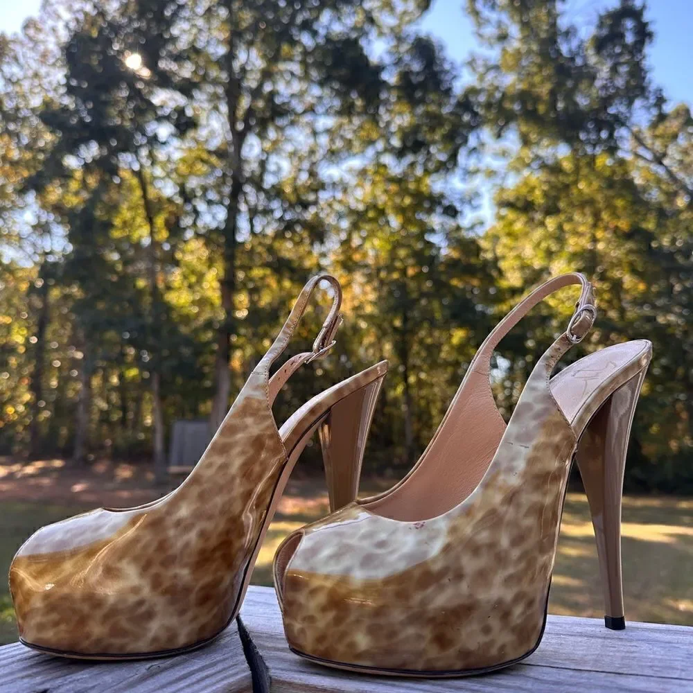 Giuseppe Zanotti Patent Leather Peep-Toe Slingback Heels - Size 38